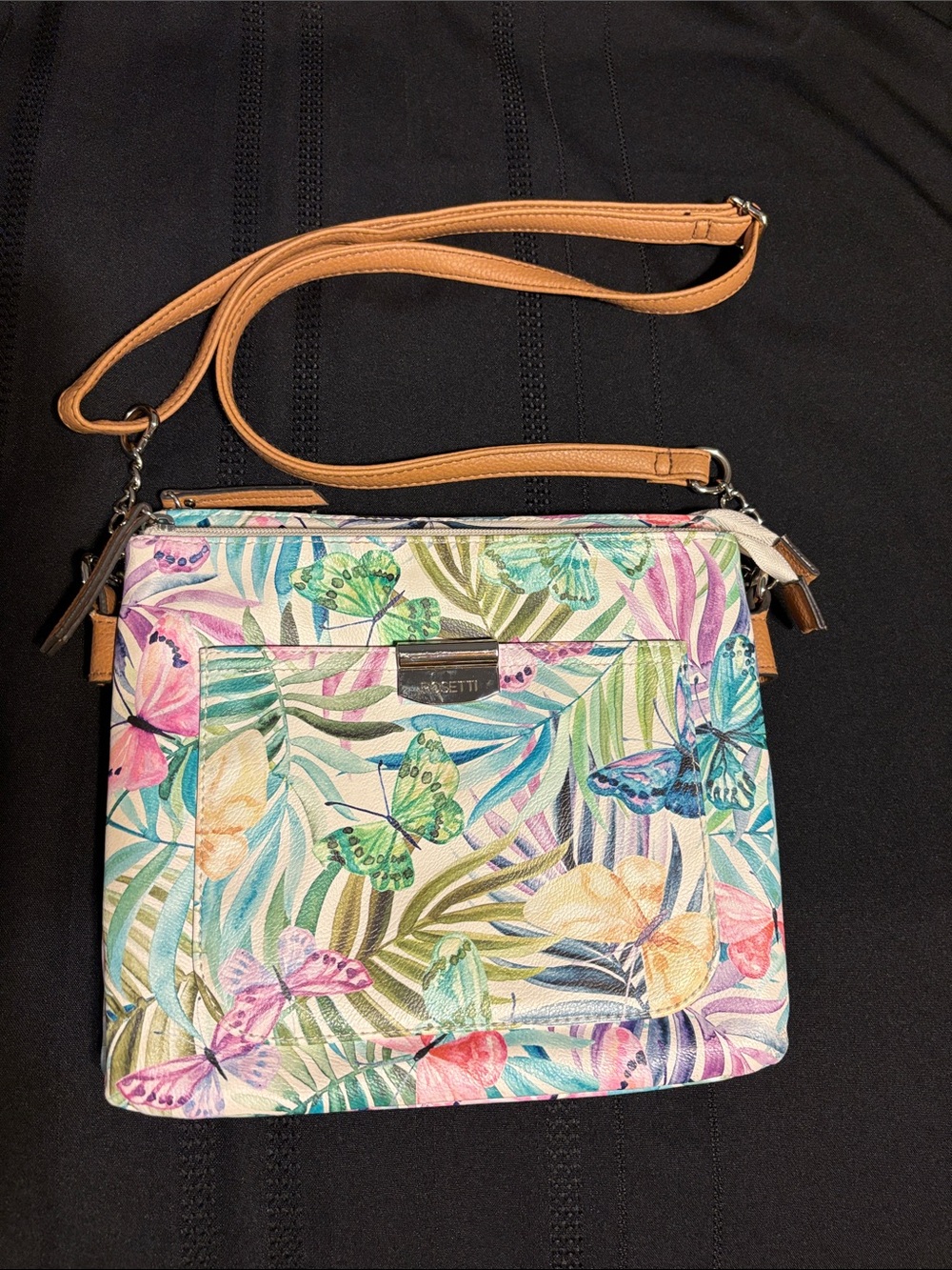Rosetti Bright Butterfly Print Crossbody Bag - 9x9 inches